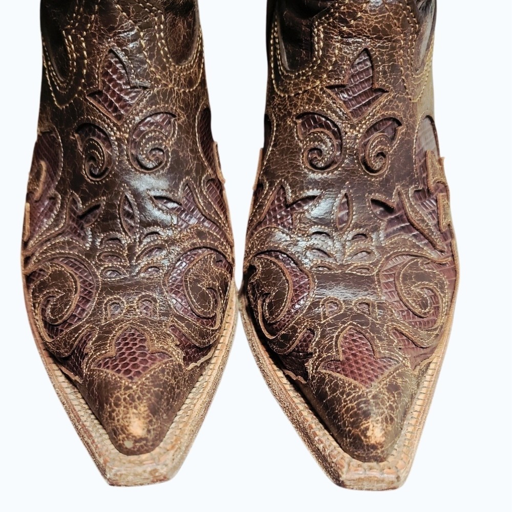 Corral Genuine Lizard Cowboy Boots Women's 8.5M Brown Exotic Leather Western - Picture 11 of 11